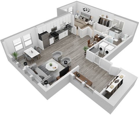 Floor plan for 1 bed, 1 bath, 967 sqft